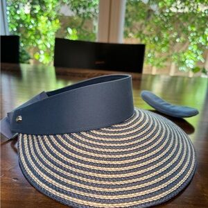 Eric Javits Blue and Tan Striped Visor